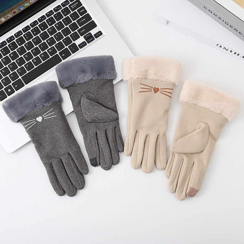 Women's Fashionable Warm Cute Fleece-lined Touch Screen Gloves