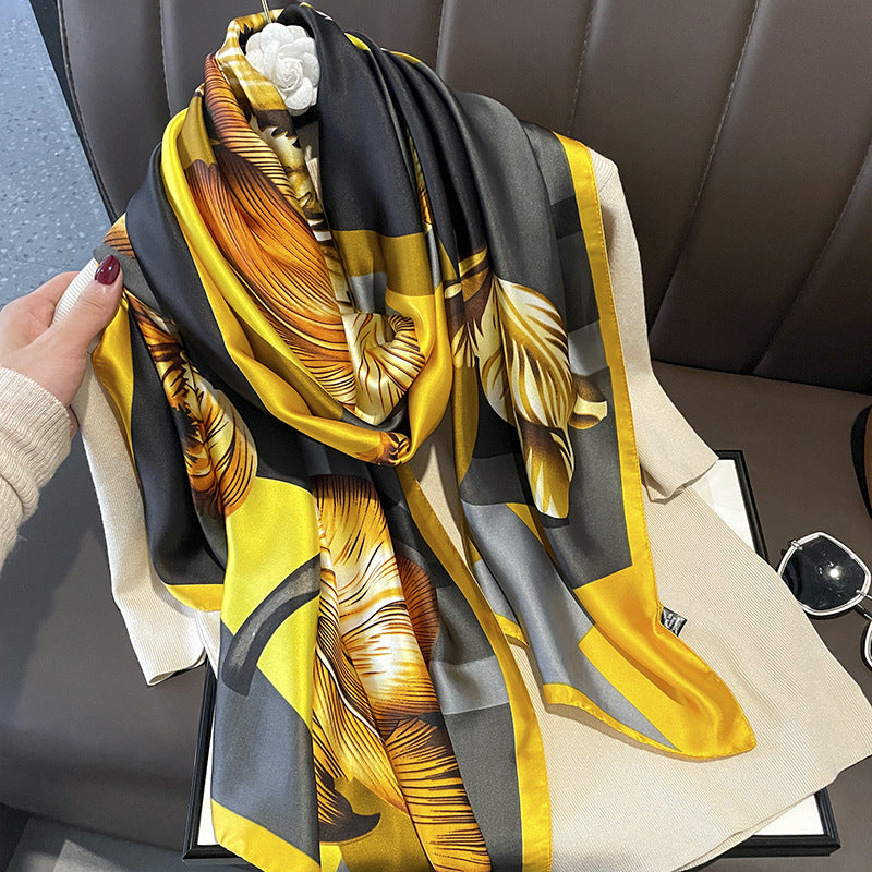 Women's Silk Outer Wear Artificial Fashion Flower Scarfs