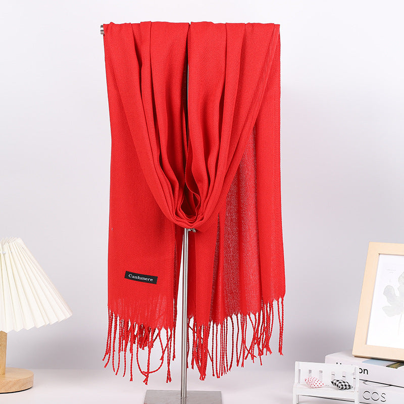 Women's Printed Embroidered Chinese Red Bright Solid Scarfs