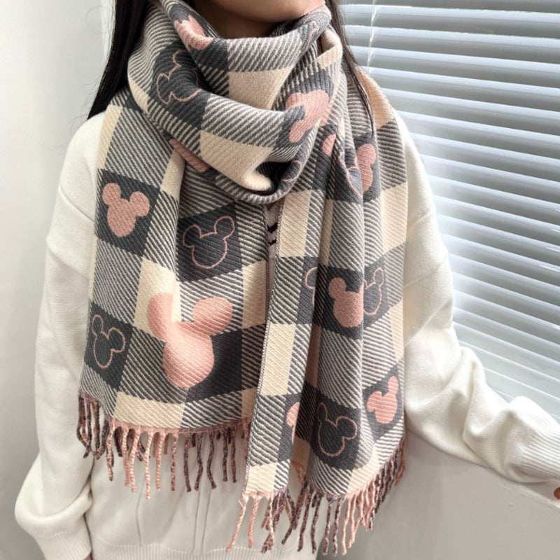 Women's Popular Mickey Plaid Artificial Cashmere Korean Scarfs