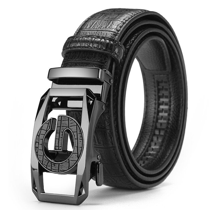 Men's Pattern For Alloy Leather Automatic Buckle Cowhide Belts