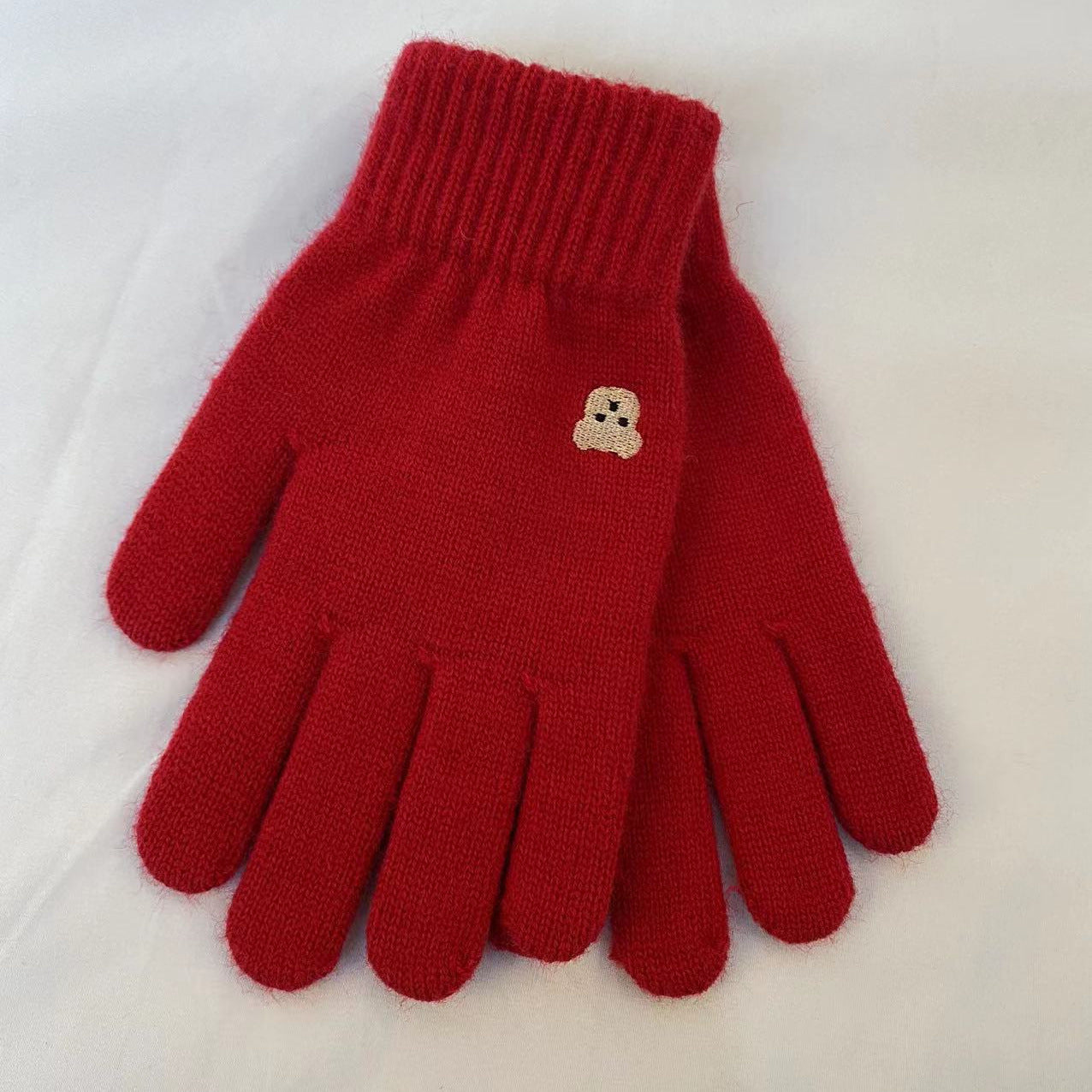 Screen Cute Solid Color Embroidery Split Finger Hole Leakage Gloves