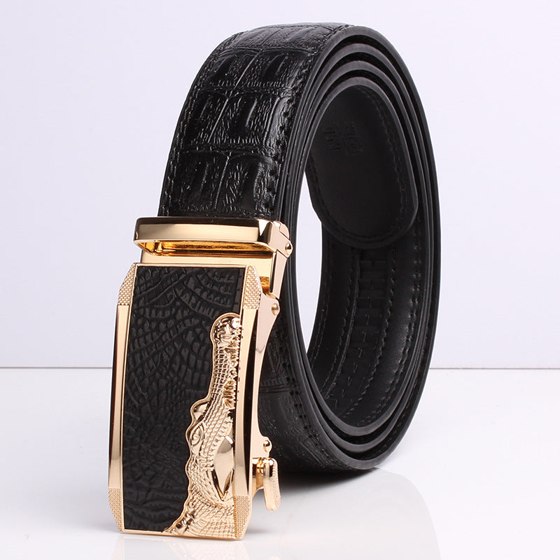 Men's Pattern Cowhide Leather Comfort Click Waist Belts