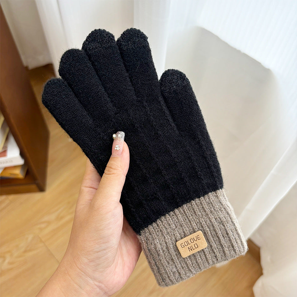 Women's Knitted Knitting Wool Winter Cold Protection Thickening Fleece-lined Candy Gloves