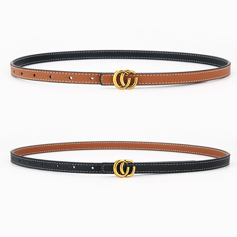 Women's Genuine Leather Letter Two-tone Double-sided Alloy Belts