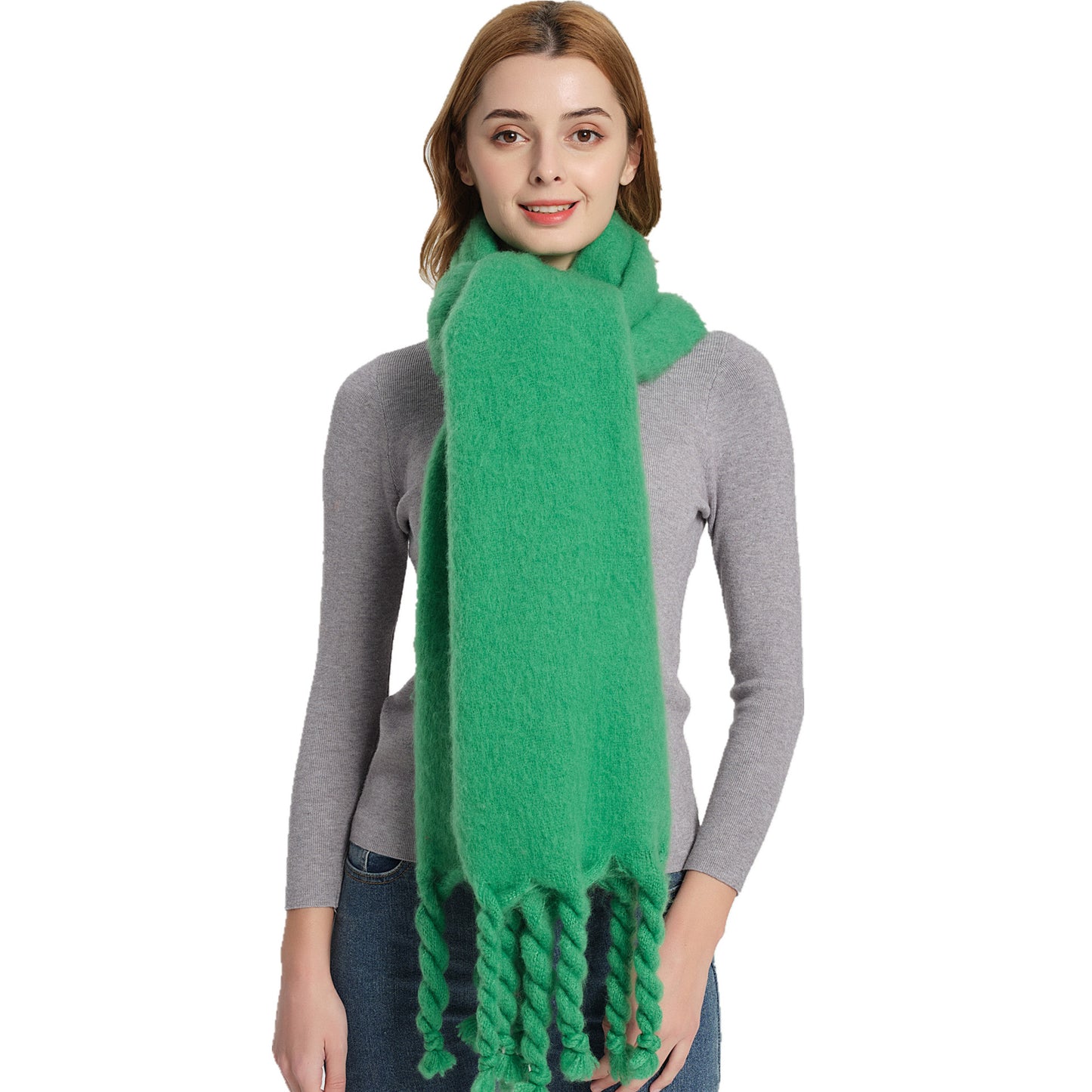 Yarn Knotted Thick Braid Tassel Solid Scarfs