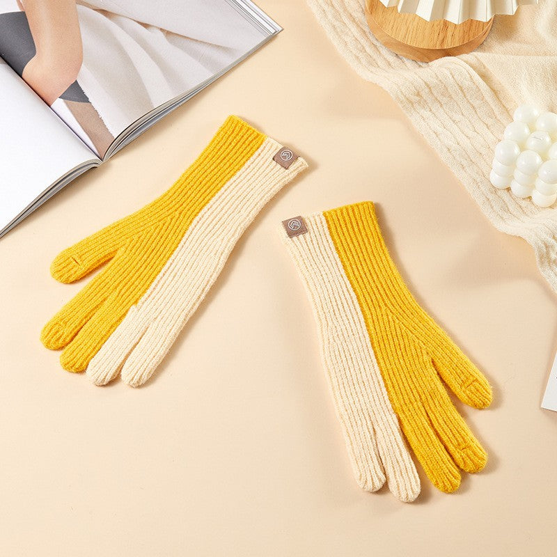 Women's Fleece-lined Thermal Knitting Touch Screen Gradient Color Korean Gloves