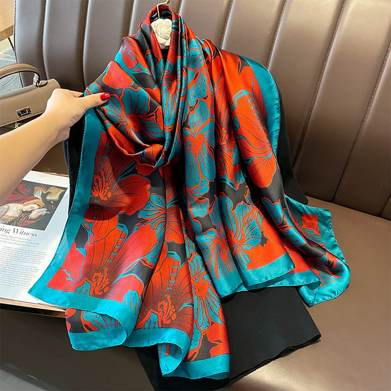 Women's Silk Outer Wear Artificial Fashion Flower Scarfs