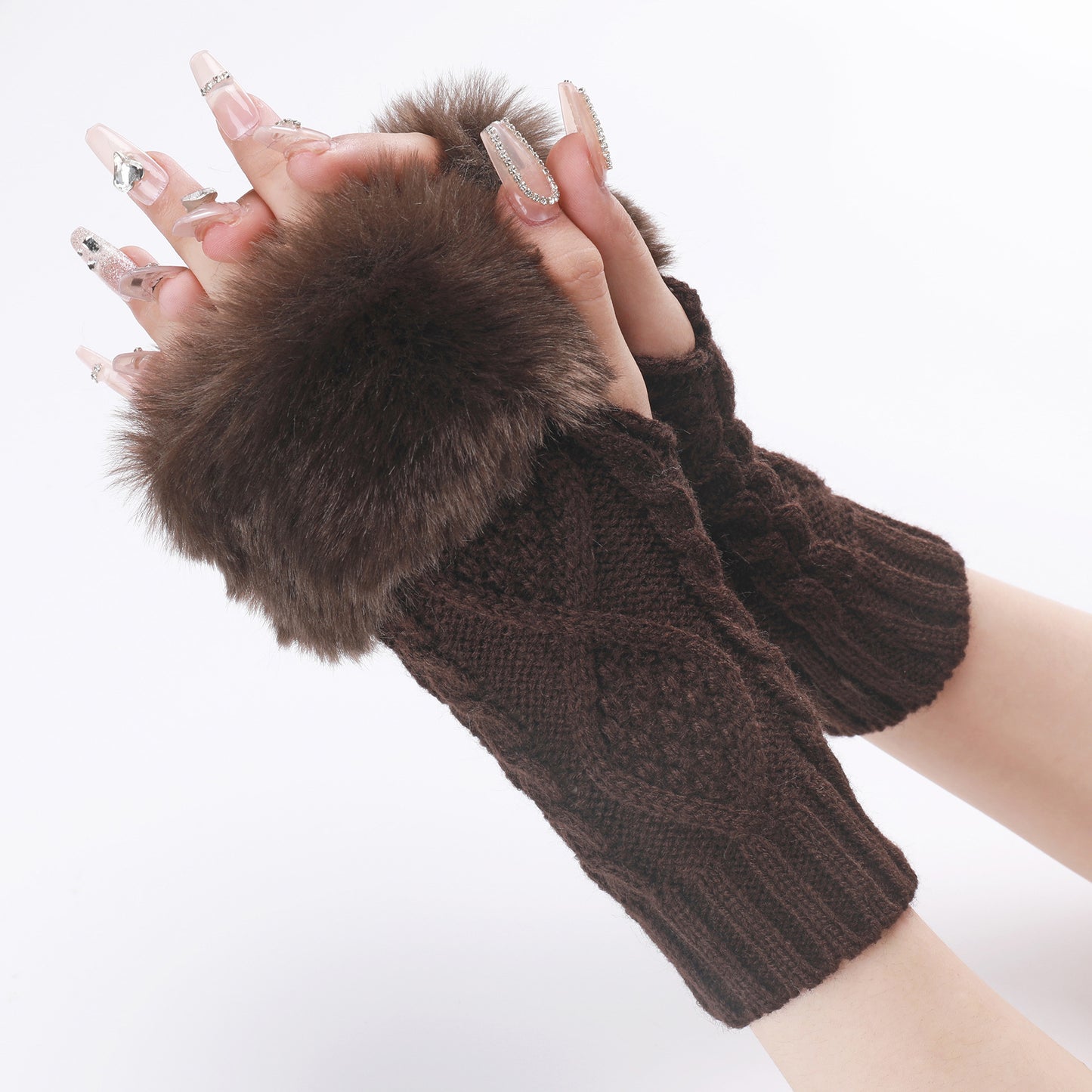 Women's Woolen Oversleeve Knitted Warm Open Finger Gloves