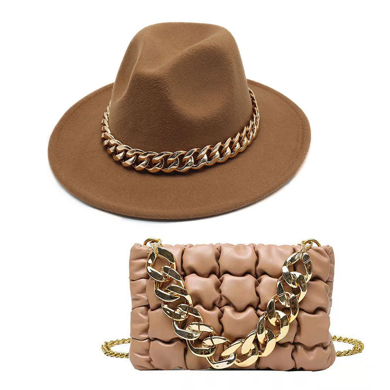 Men's Top Hat Golden Acrylic Chain Fedora Hats & Caps