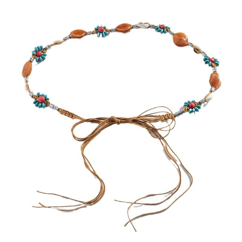 Women's Knotted Ethnic Handmade Wooden Bead Leisure Belts