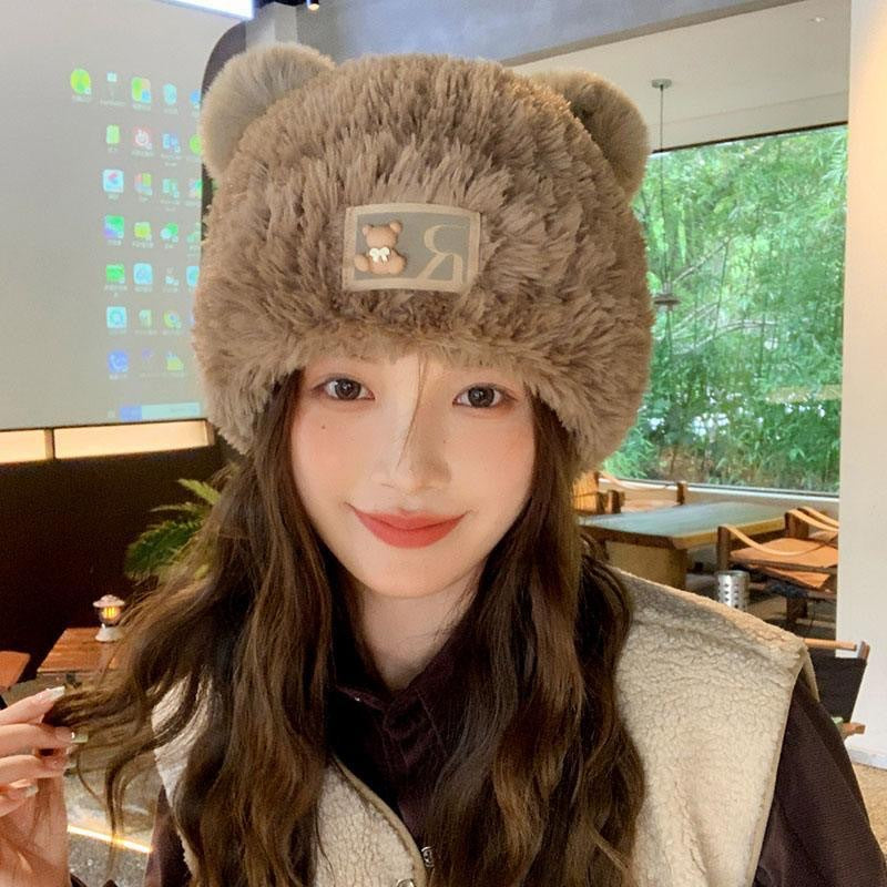 Women's Cute Bear Ears Plush Bonnet Korean Hats & Caps