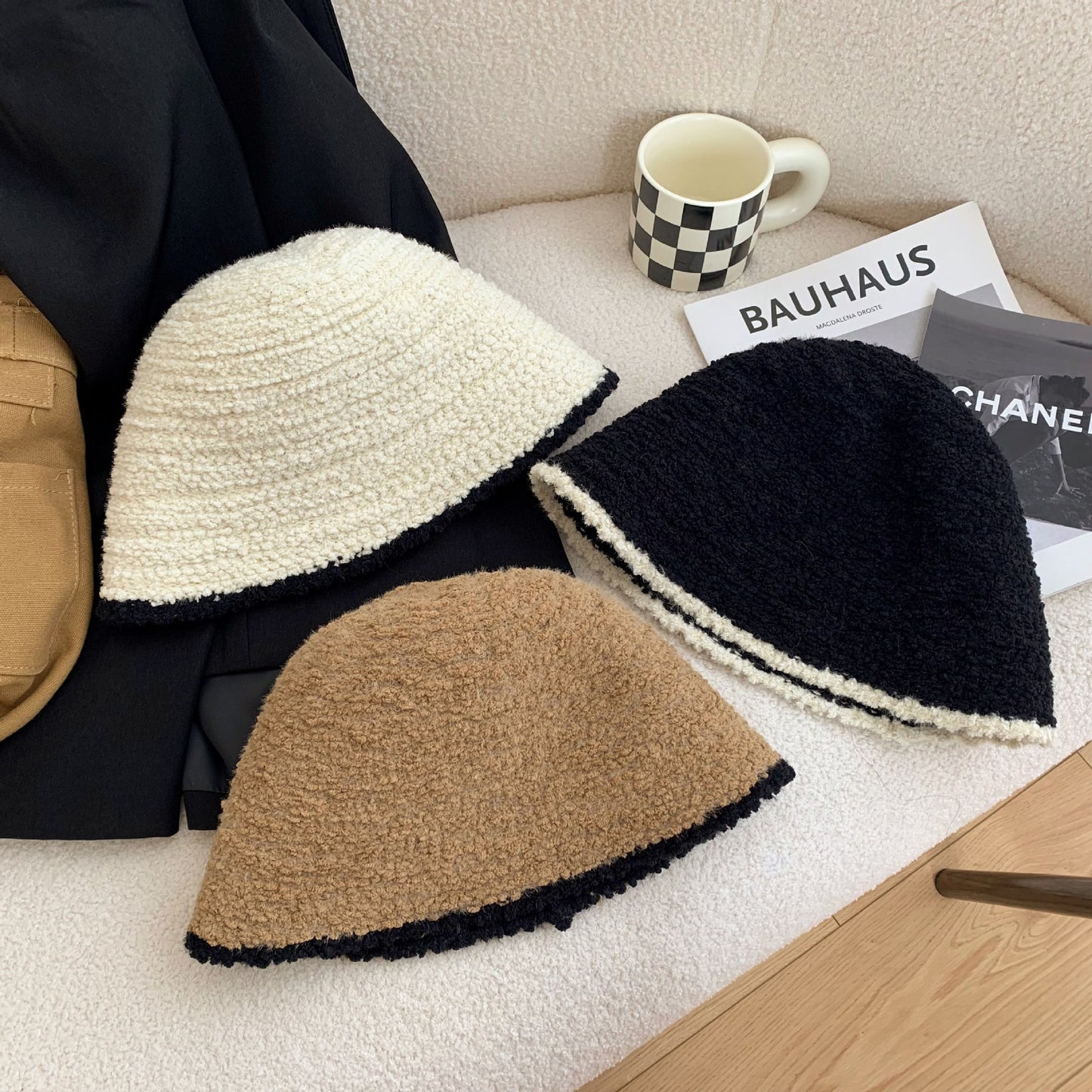 Women's Knitted Plush Bucket Korean Big Head Hats & Caps