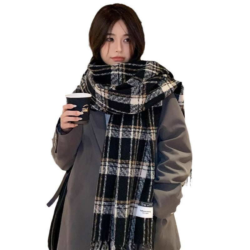 Women's White Plaid High-grade Shawl Tassel Thickened Scarfs