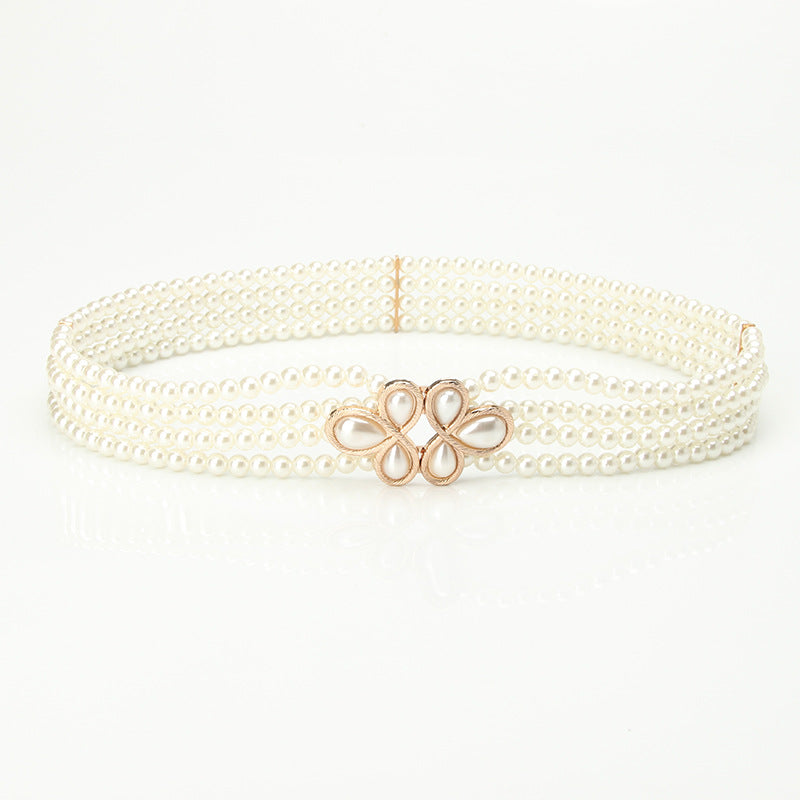 Women's Pearl Diamond Flower Waist Chain Square Belts