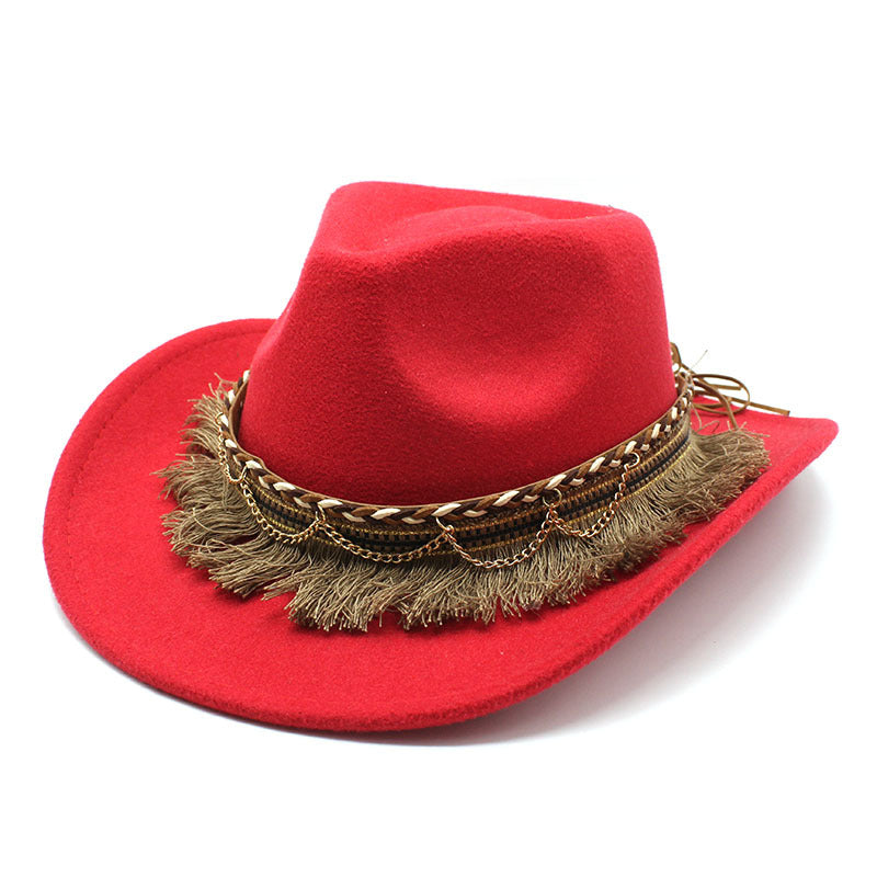 Women's & Men's Style Tassel Felt Jazz Flat Brim Hats & Caps