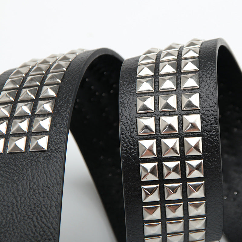 Women's & Men's Fashionable Retro Square Bead Pyramid Punk Belts