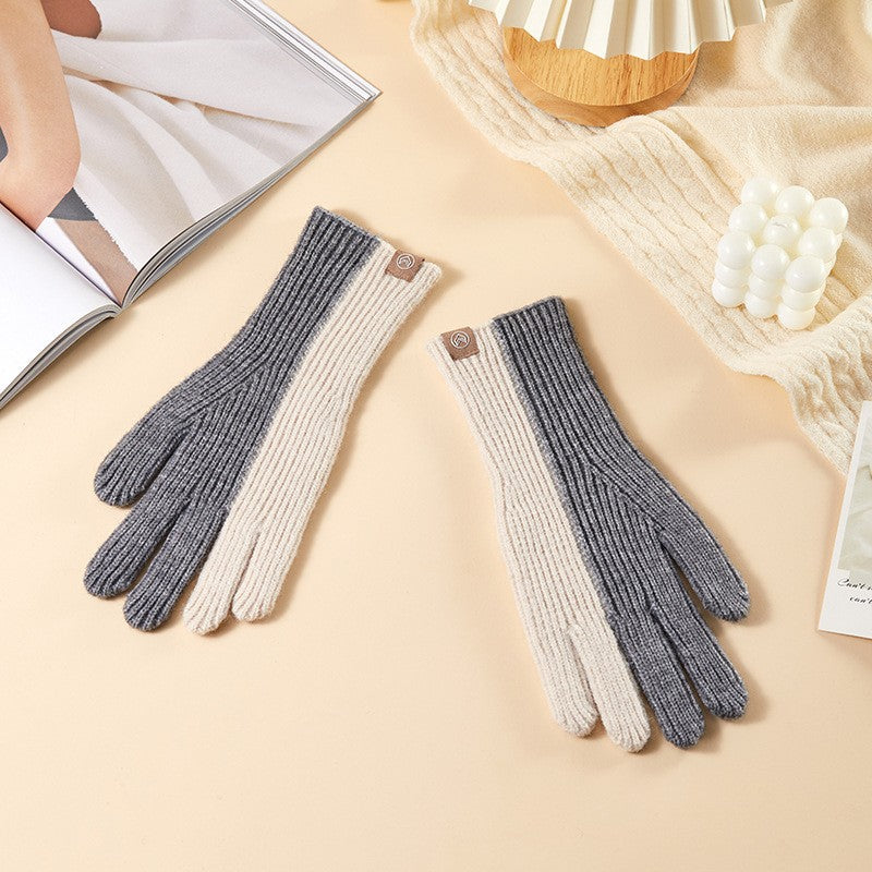 Women's Fleece-lined Thermal Knitting Touch Screen Gradient Color Korean Gloves