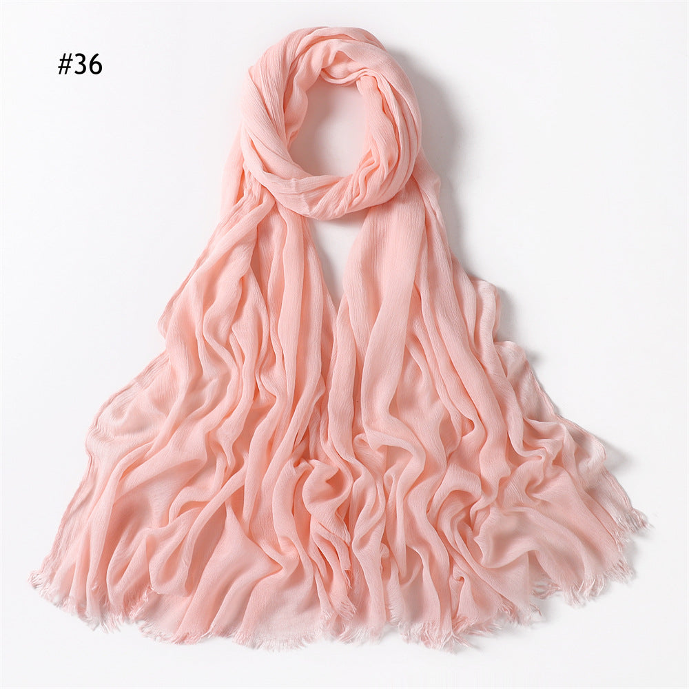 Women's Pleated Solid Color Rayon Split Breathable Scarfs