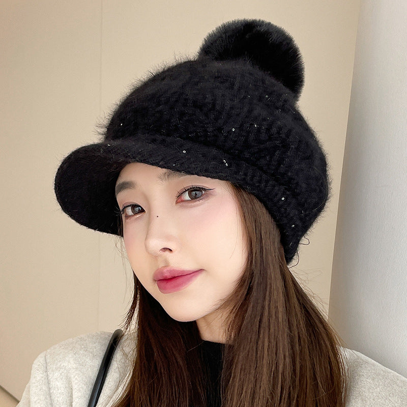 Women's Hair Baseball Korean Textured Sequined Fur Hats & Caps