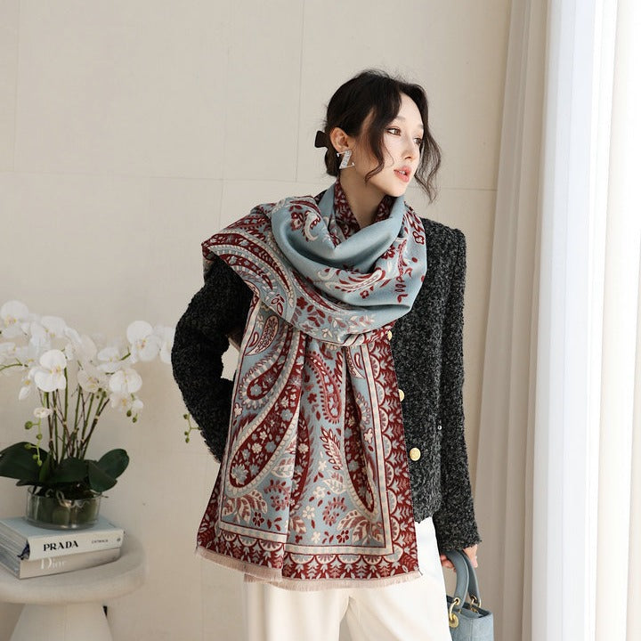 Women's Paisley Korean Elegant Long Tassel Double-sided Scarfs