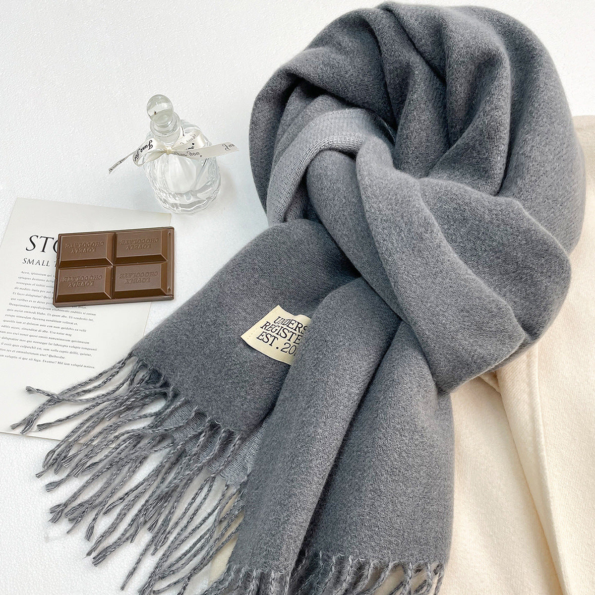 Women's Solid Color Double-sided Artificial Cashmere Elegant Tassel Scarfs