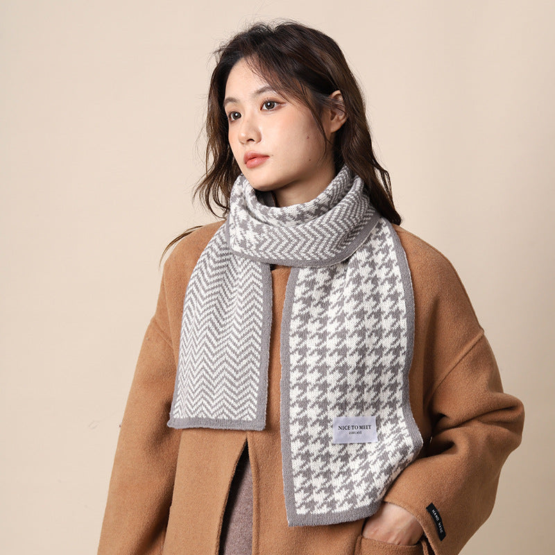 Women's Winter Knitted Thermal Plaid Versatile High-grade Scarfs