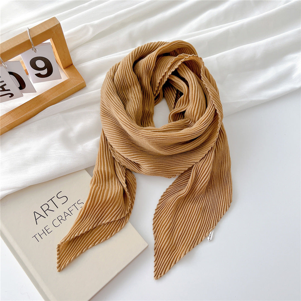 Women's Pleated Solid Color Cotton Linen Small Scarfs