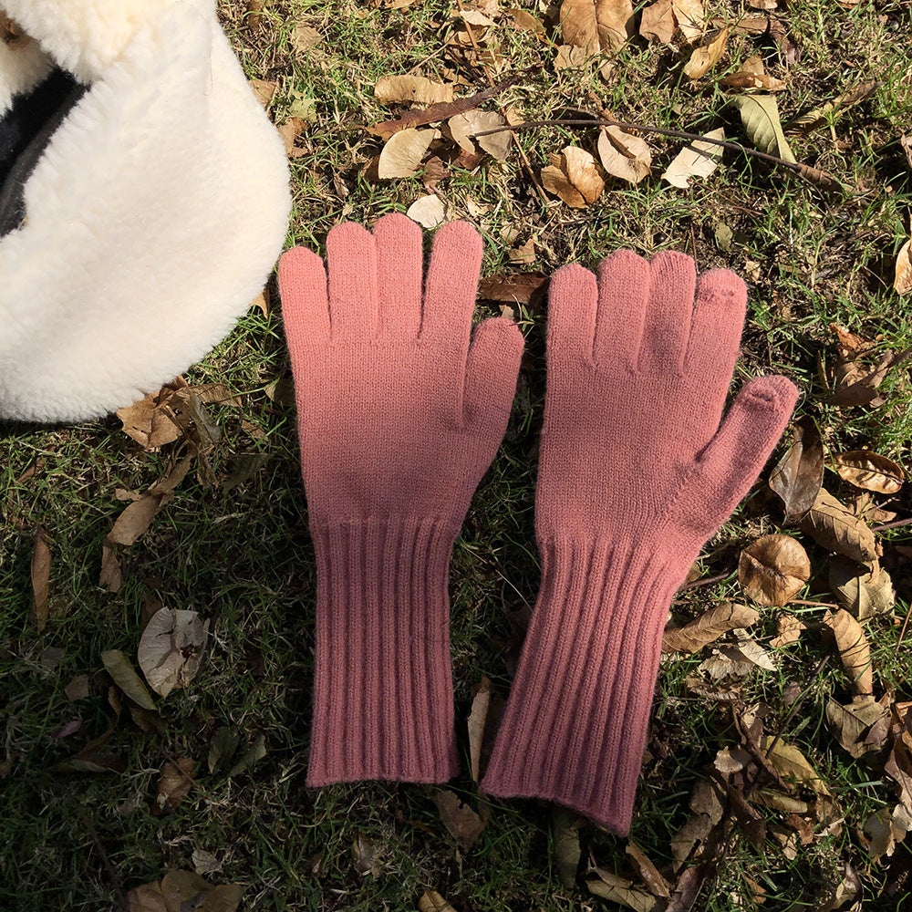 Color Warm Keeping Knitted Playable Mobile Gloves