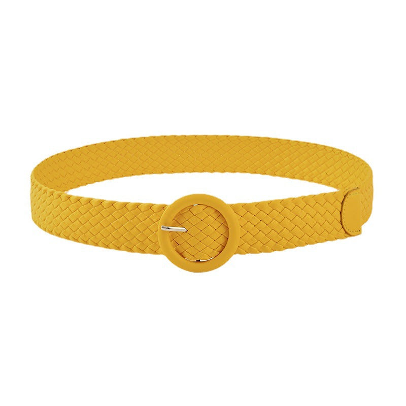 Women's Buckle Round Weaving Female Fashion Candy Belts