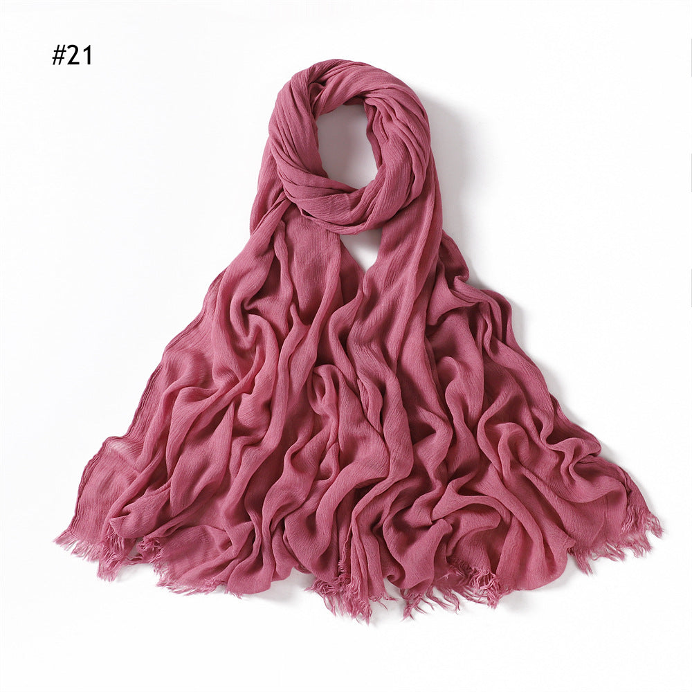 Women's Pleated Solid Color Rayon Split Breathable Scarfs