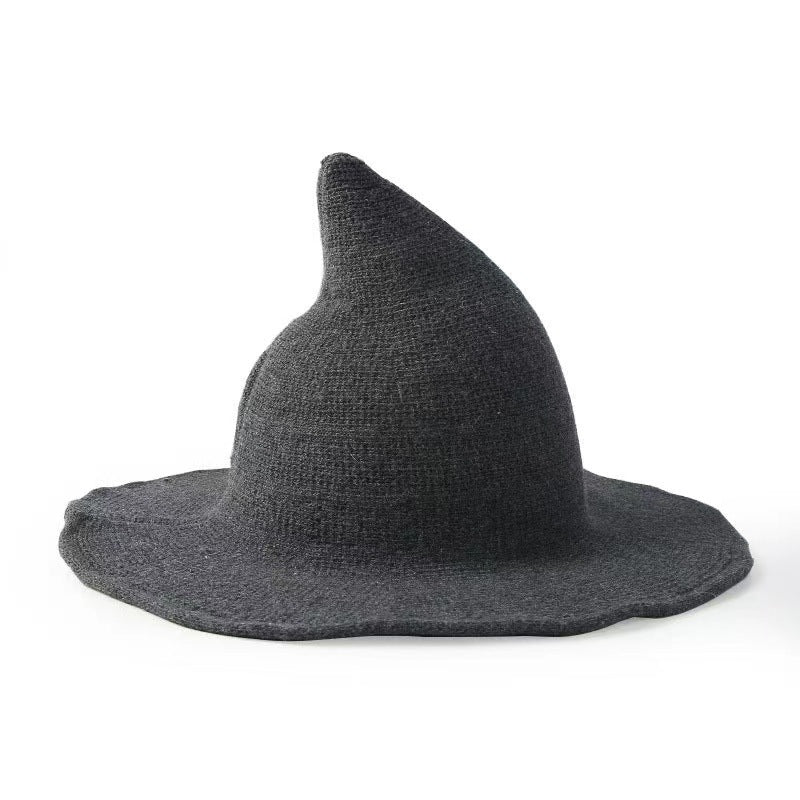 Wool Wizard's Hat Halloween Witch Peaked Big Brim Knitted Hats & Caps