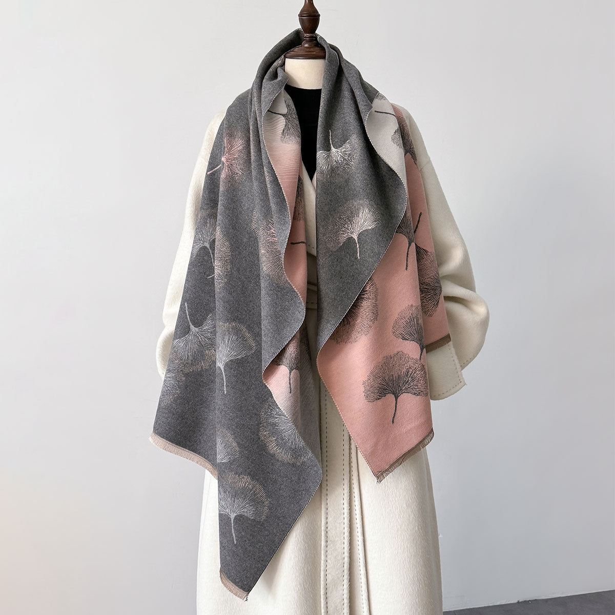 Women's Printed Leaves Cloak Loose Cape Outer Office Scarfs