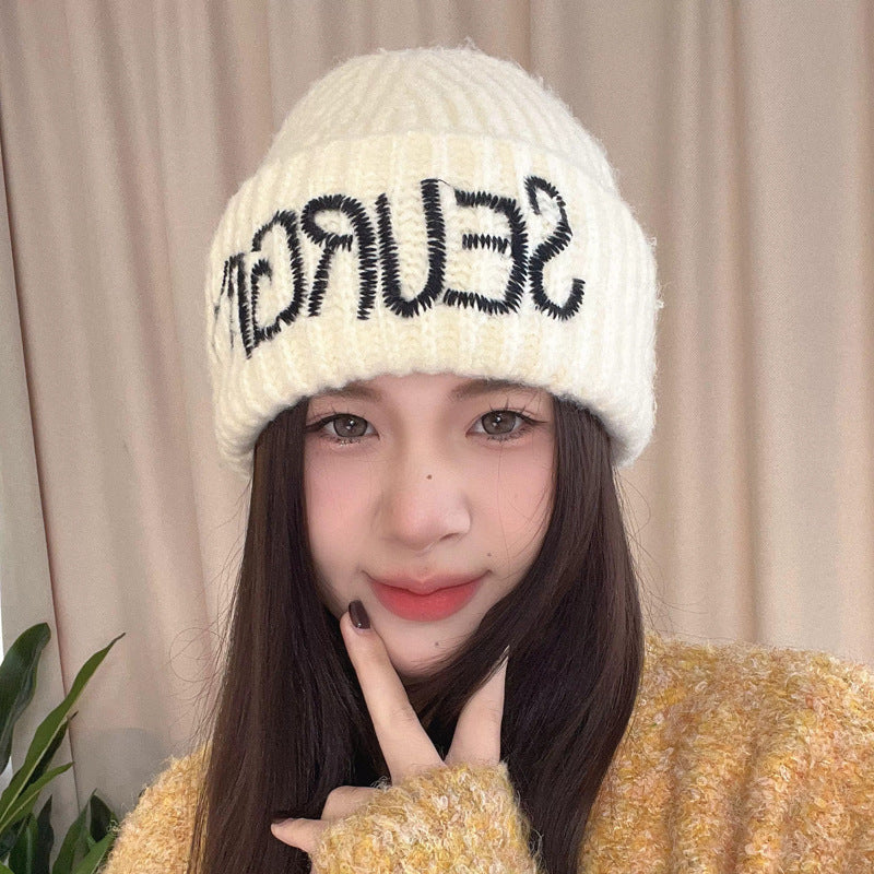 Embroidery Woolen Small Knitted Hat Pullover Keep Hats & Caps