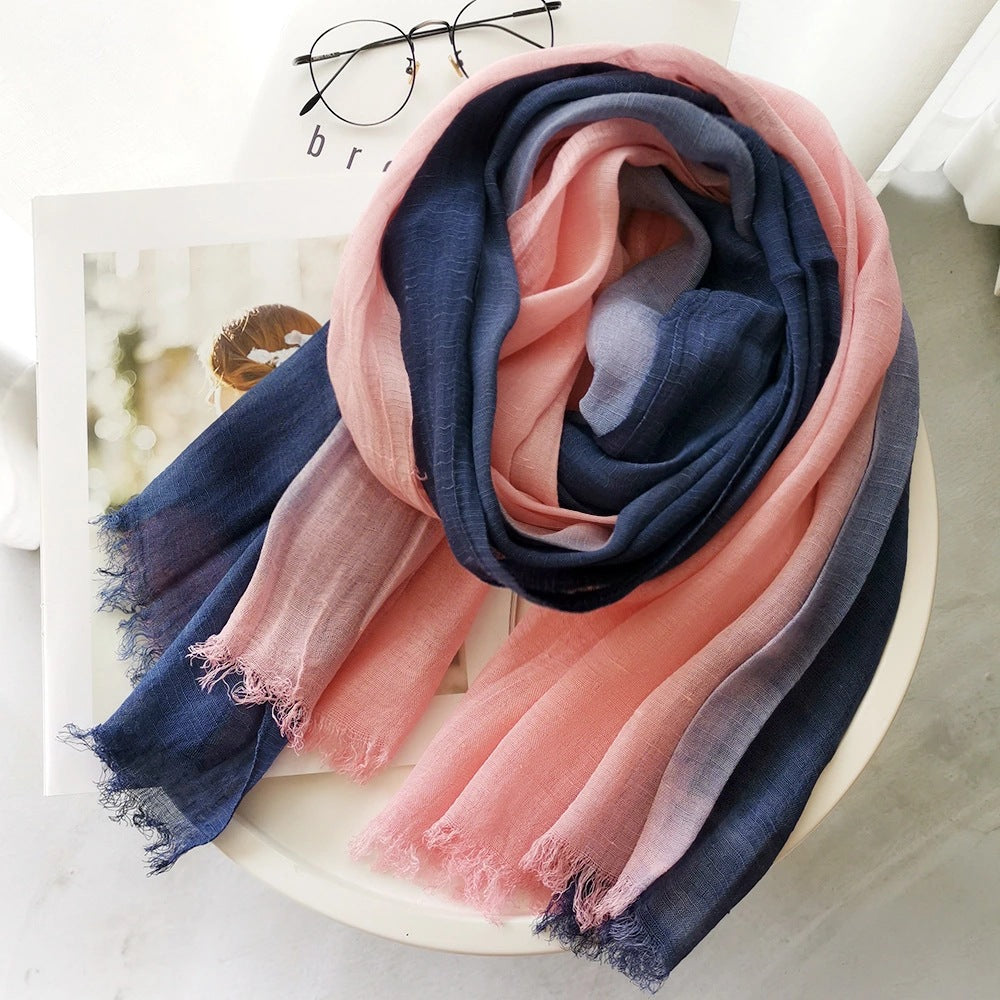 Women's Linen Silk Gradient Color Matching Lady Mori Scarfs