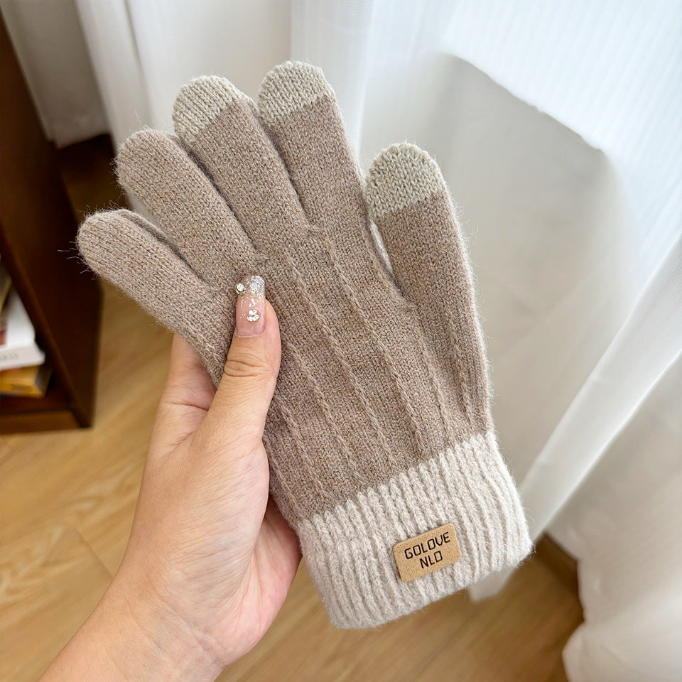 Women's Knitted Knitting Wool Winter Cold Protection Thickening Fleece-lined Candy Gloves