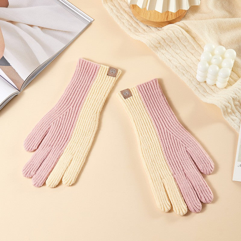 Women's Fleece-lined Thermal Knitting Touch Screen Gradient Color Korean Gloves