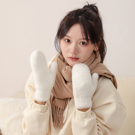 Women's Korean Style Finger Fit Design Plush Gloves