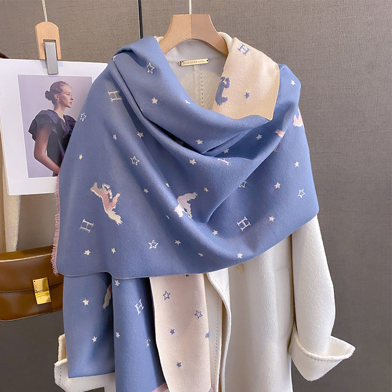 Women's Winter Pony Thickened Letter Shawl Outer Scarfs