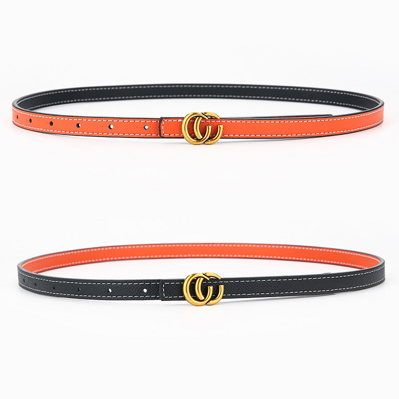 Women's Genuine Leather Letter Two-tone Double-sided Alloy Belts