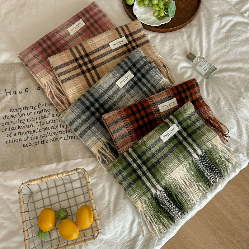 Soft Glutinous Plaid Tassel Female Korean Versatile Widen Thicken Scarfs