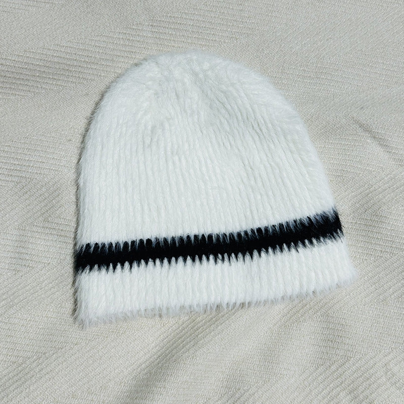 Model Striped Woolen Female Atmosphere Soft Hats & Caps