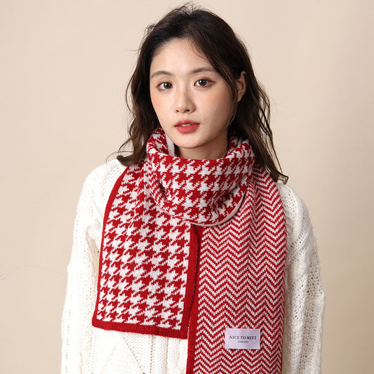 Women's Winter Knitted Thermal Plaid Versatile High-grade Scarfs