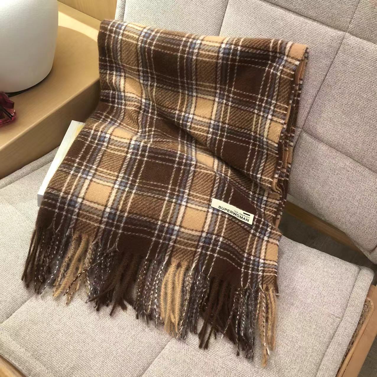 Women's Plaid Artificial Cashmere Thick Warm Shawl Scarfs