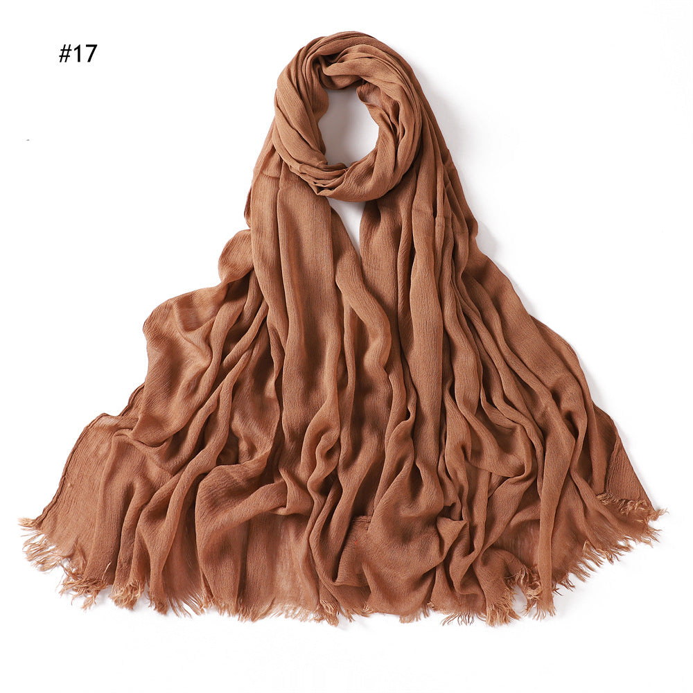 Women's Pleated Solid Color Rayon Split Breathable Scarfs